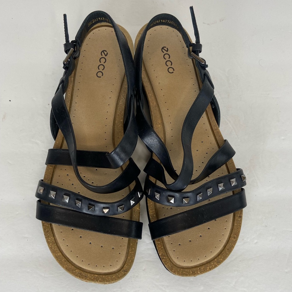 Ecco Dagmar Women's Sandals Studded Size 38 US 7.5 Black Leather Boho Cushioned